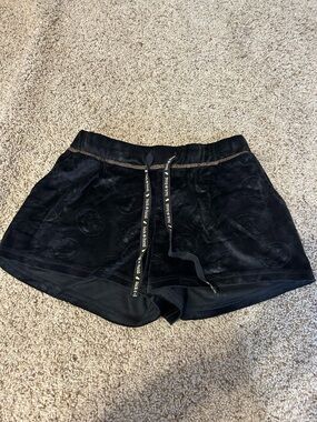 Velour Drawstring Lounge Shorts - Black